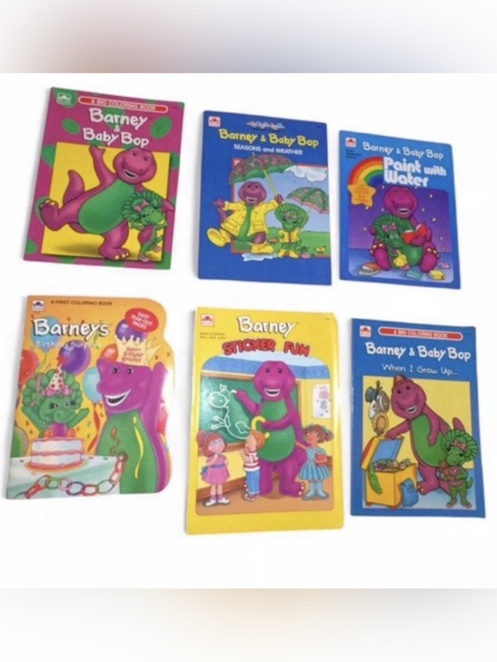 VTG 1993 Unused Barney & Friends Baby Bop Nostalgia Color Pages Sticker Book Set